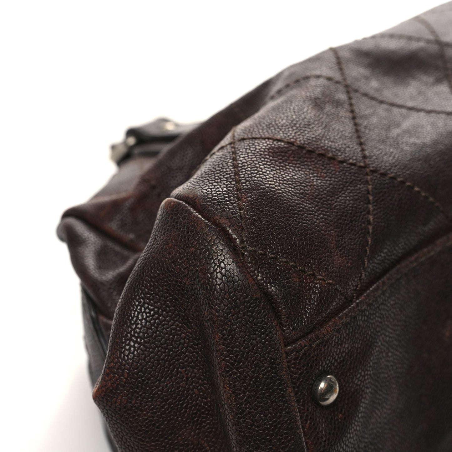 Caviar Quilted Bowler Tote Brown