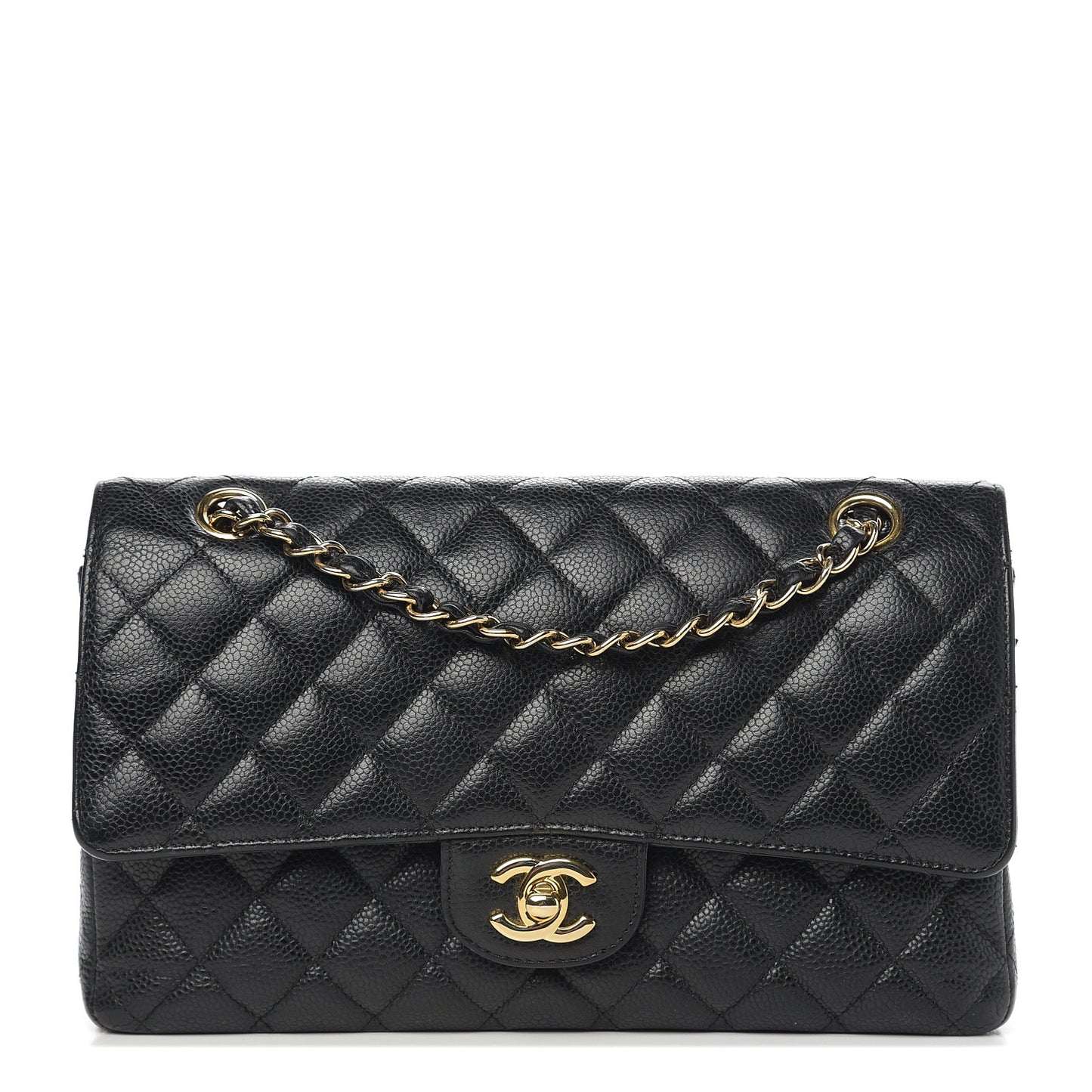 Caviar Quilted Medium Double Flap Black