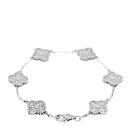 Van Cleef & Arpels 18K White Gold Diamond 6 Motifs Sweet Alhambra Bracelet 2 of 5