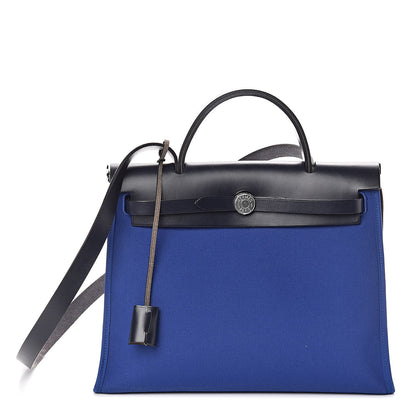 Hermes Toile Vache Hunter Herbag Zip 31 PM Bleu Electrique Bleu Indigo 3 of 11