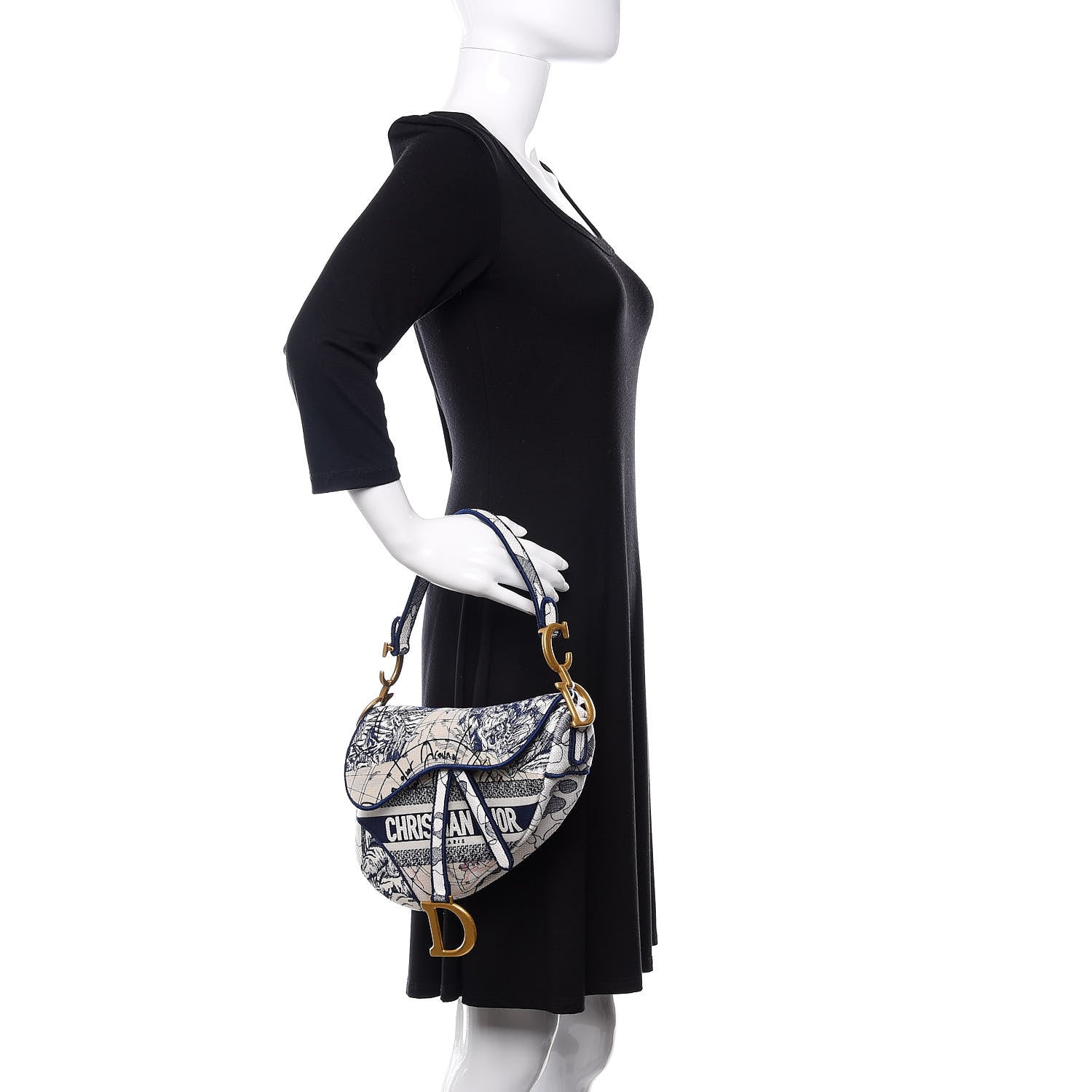 Christian Dior Canvas Embroidered Around the World Saddle Bag Blue 3 of 12