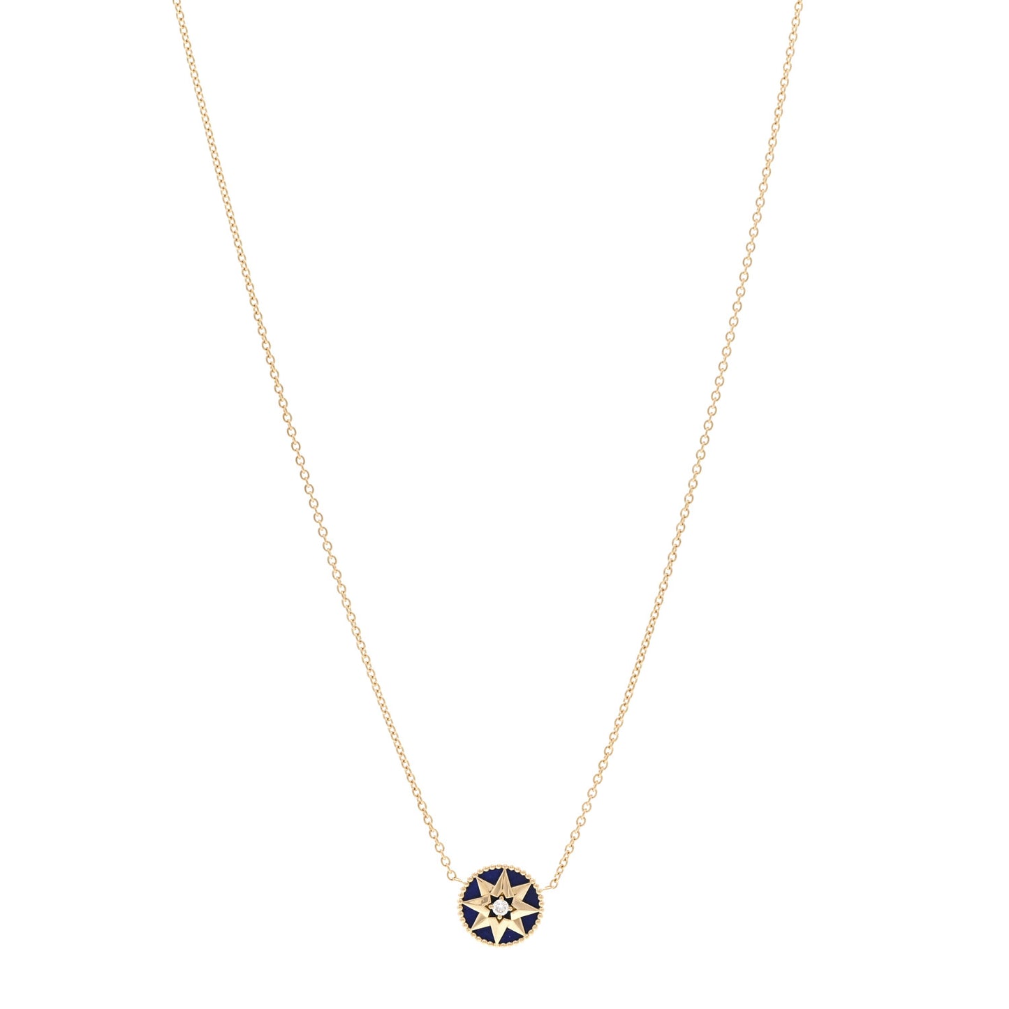 18K Yellow Gold Diamond Lapis Lazuli Rose Des Vents Necklace