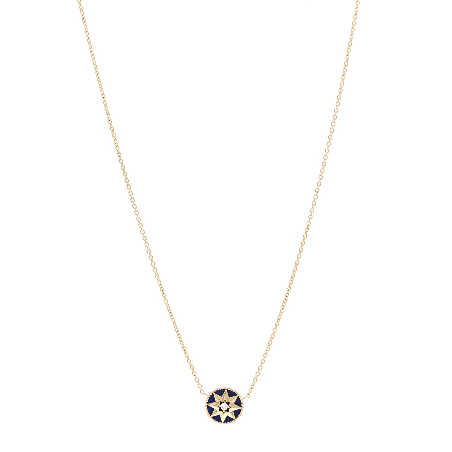 Christian Dior 18K Yellow Gold Diamond Lapis Lazuli Rose Des Vents Necklace 1 of 5