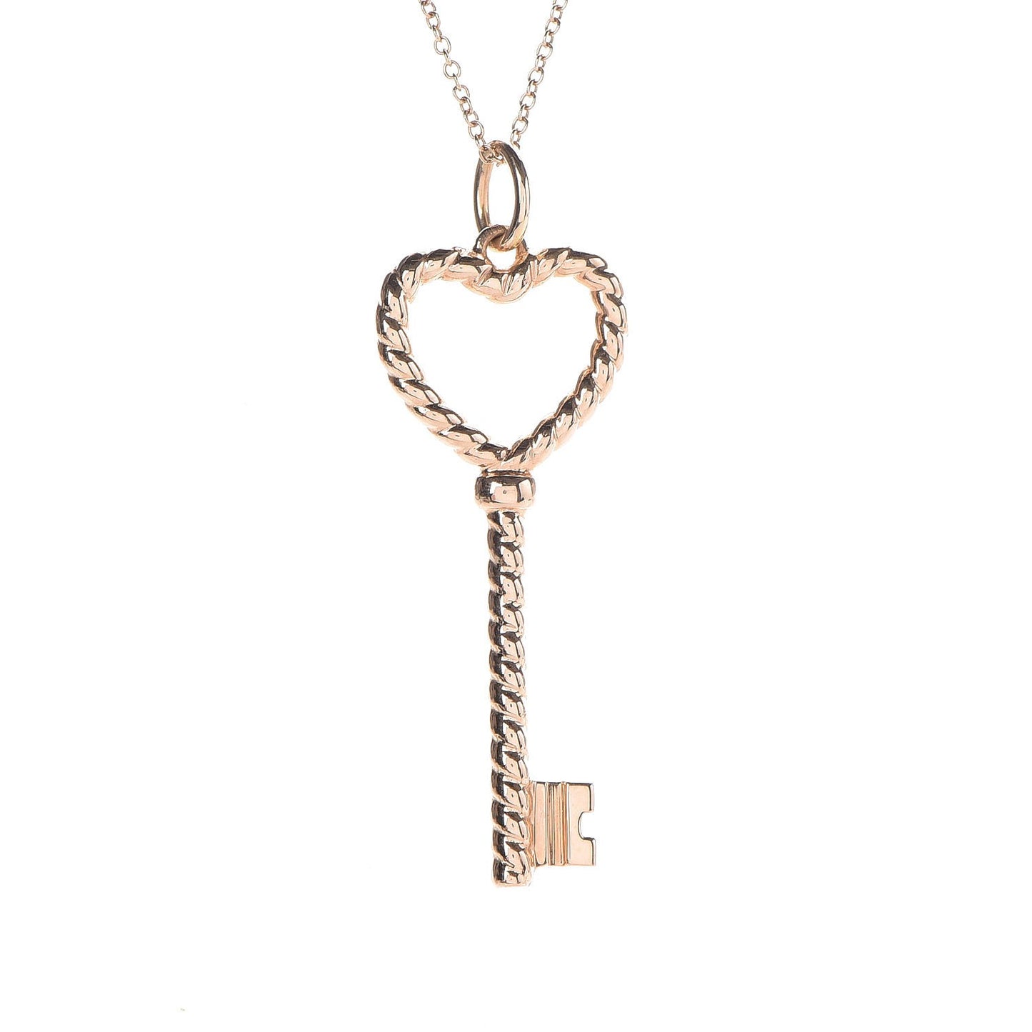 18K Rose Gold Twist Heart Key Pendant Necklace