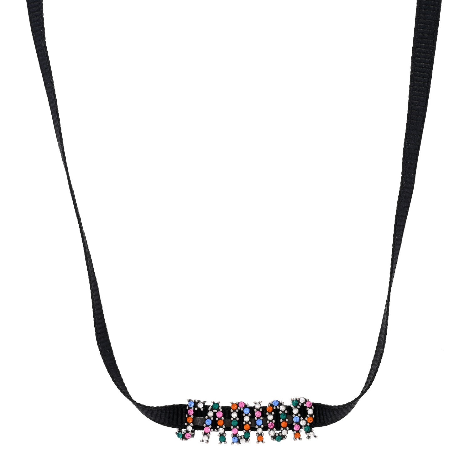 Christian Dior Grosgrain Ribbon Crystal J'Adior Logo Choker Necklace Multicolor 1 of 5