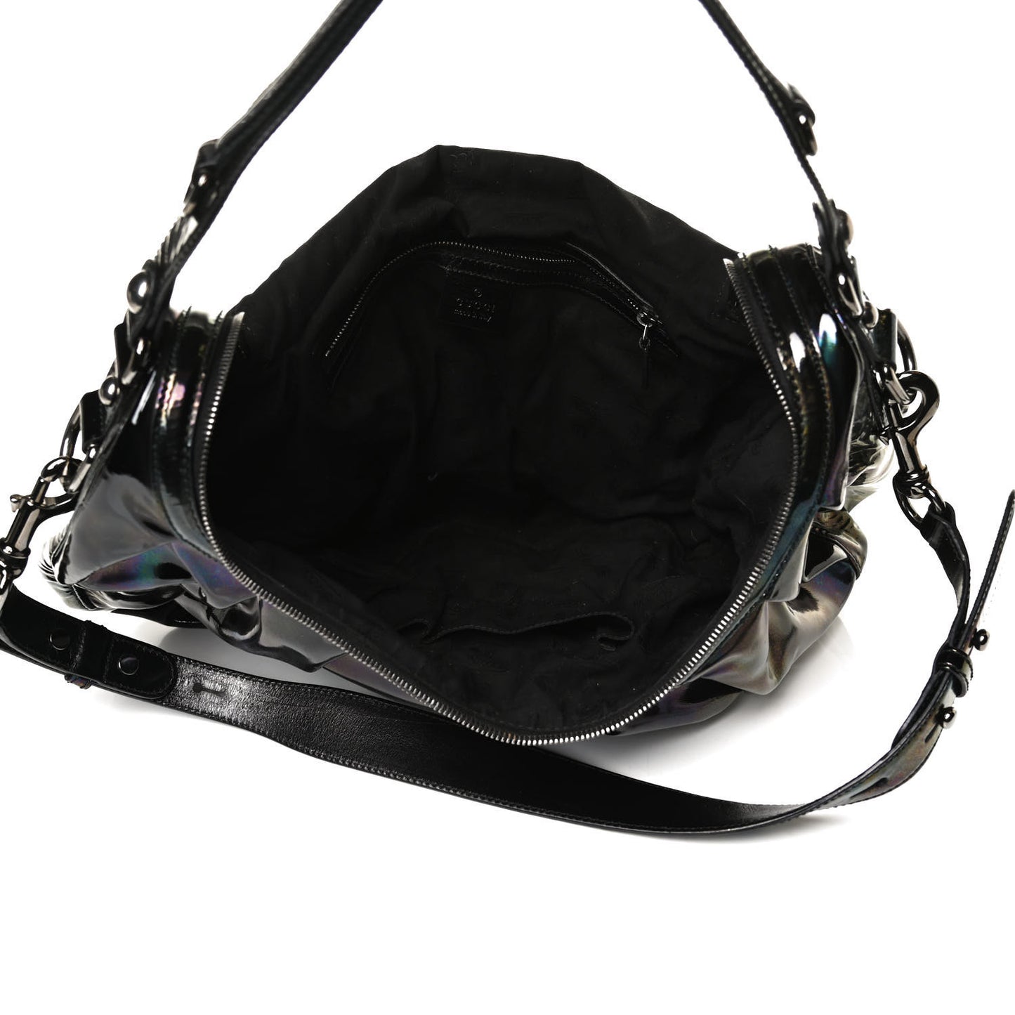 Iridescent Patent Medium Icon Bit Shoulder Bag Black