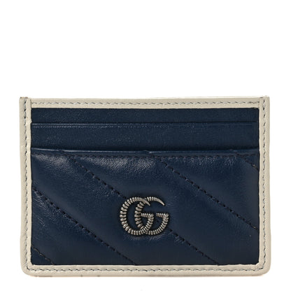 Gucci Vintage Effect Calfskin Matelasse Diagonal Torchon GG Marmont Card Holder Blue Agata Mystic White 1 of 6