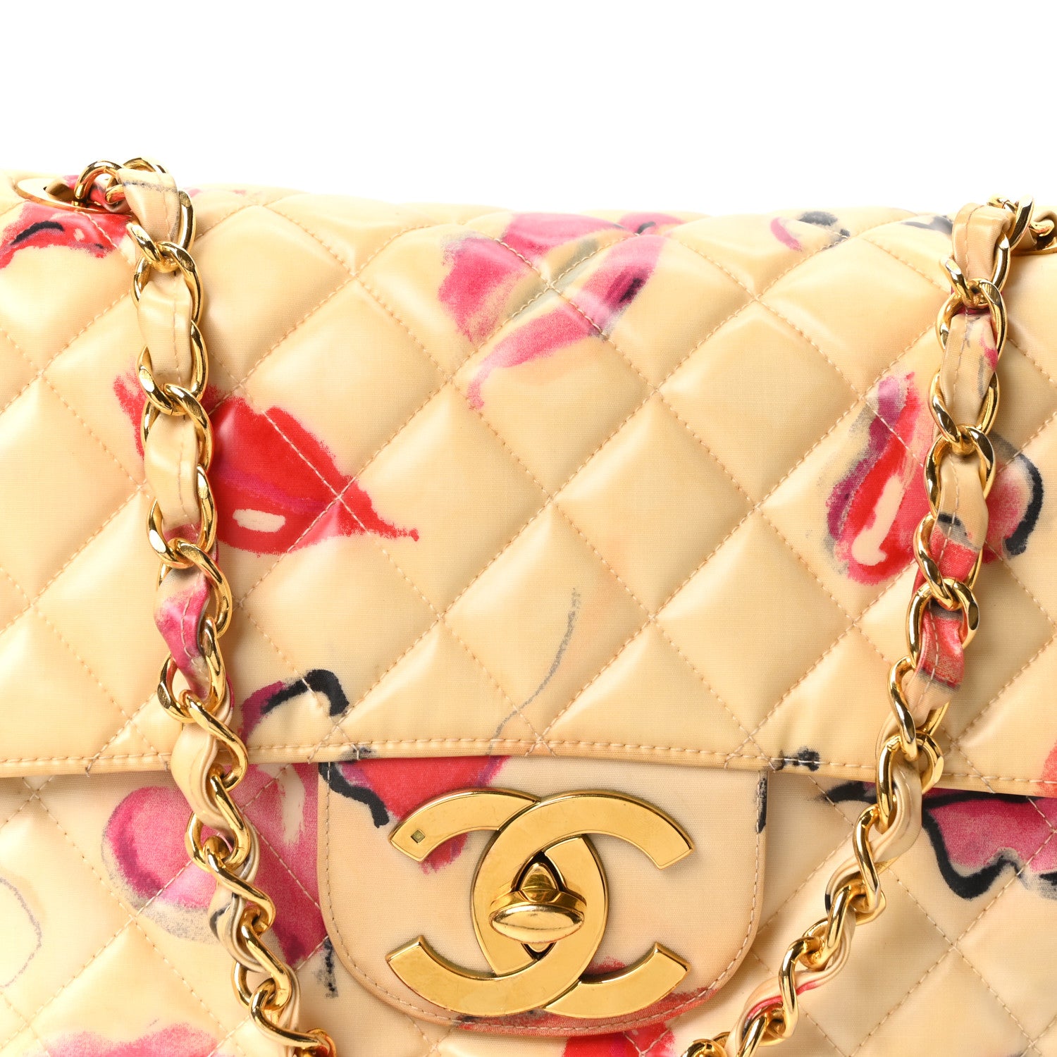 Chanel Coated Canvas Quilted Lips and Kisses Graffiti XL Jumbo Single Flap White Multicolor 8 of 10