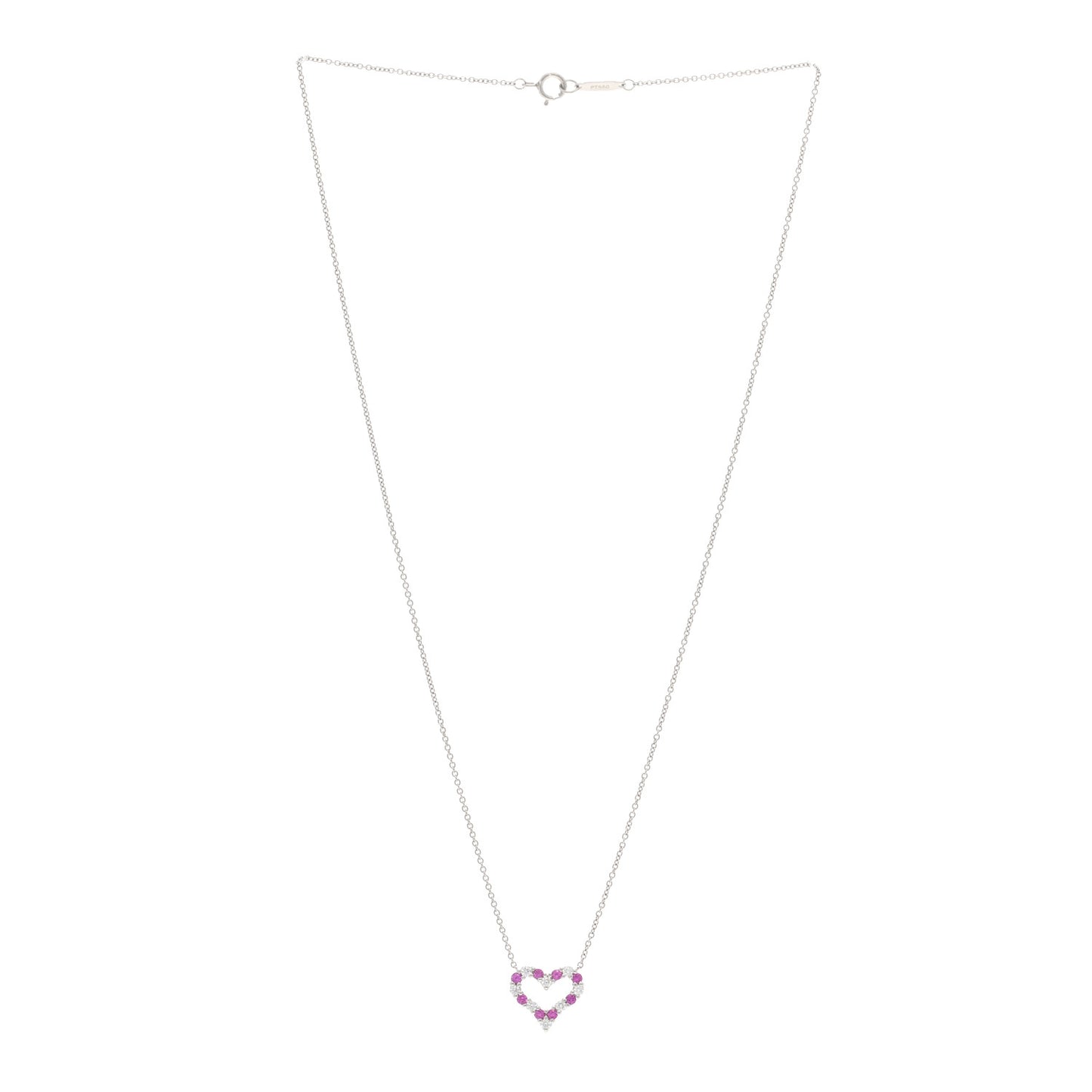 Platinum Diamond Pink Sapphire Mini Heart Pendant Necklace
