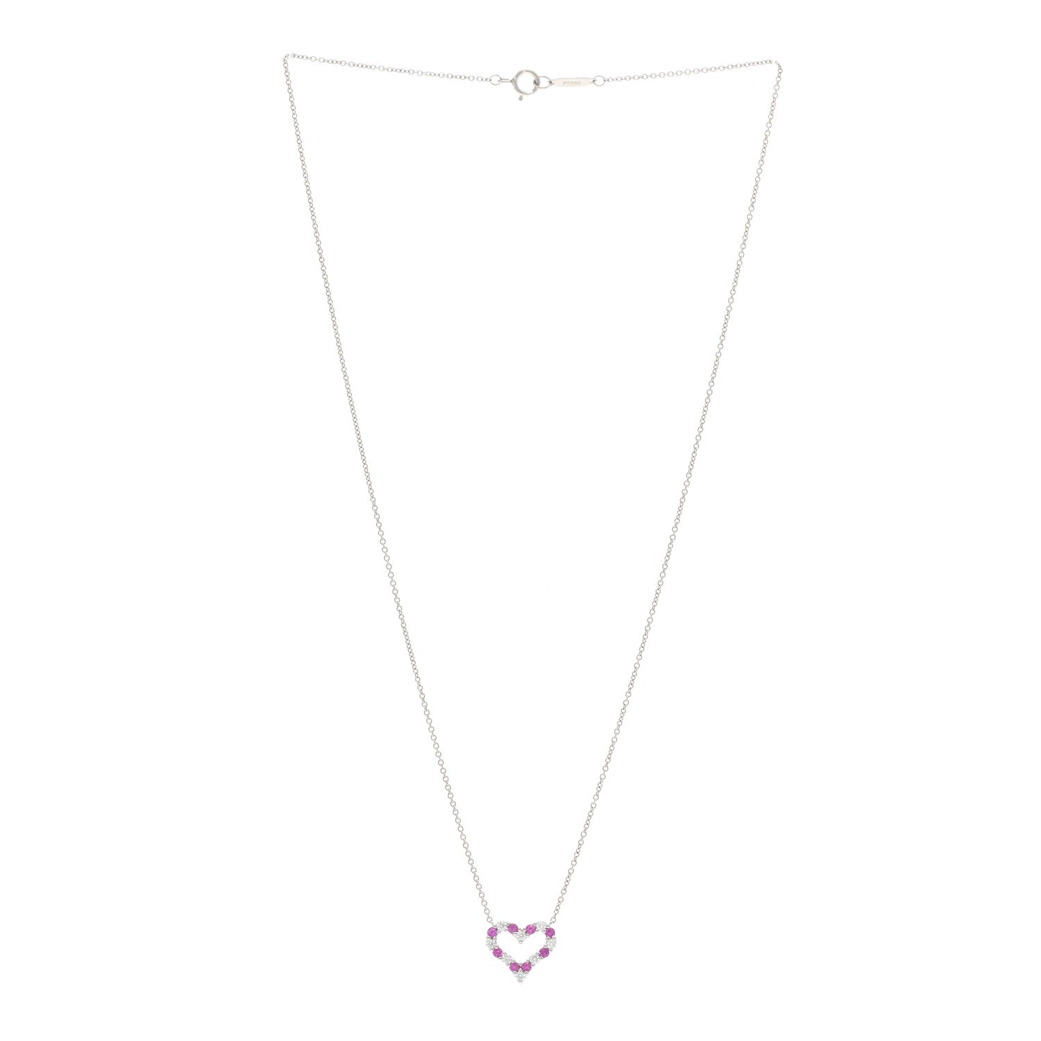 Tiffany Platinum Diamond Pink Sapphire Mini Heart Pendant Necklace 3 of 5
