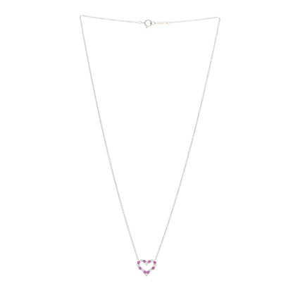 Tiffany Platinum Diamond Pink Sapphire Mini Heart Pendant Necklace 3 of 5