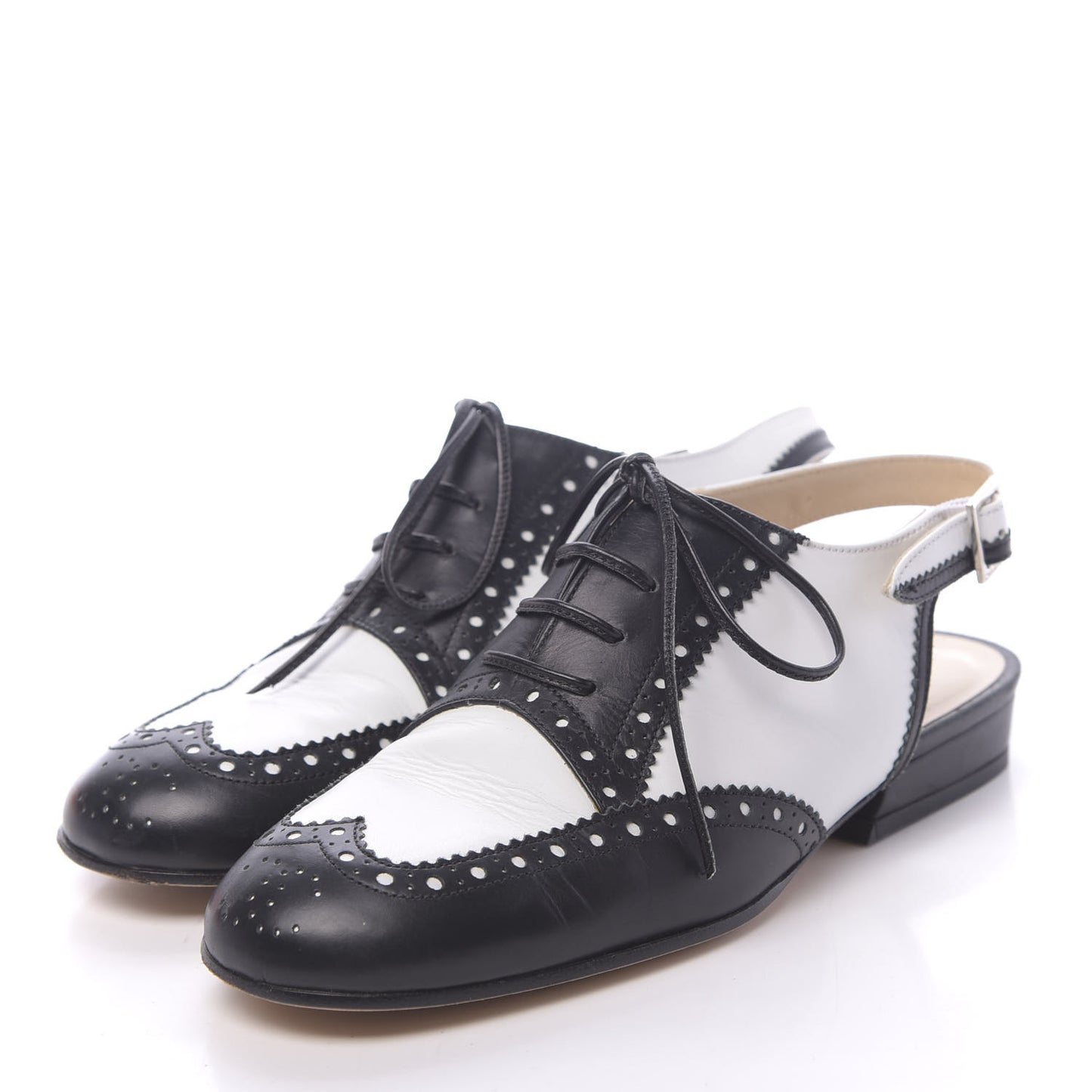 Calfskin Lace Up Ankle Strap Oxfords 35.5 Black White