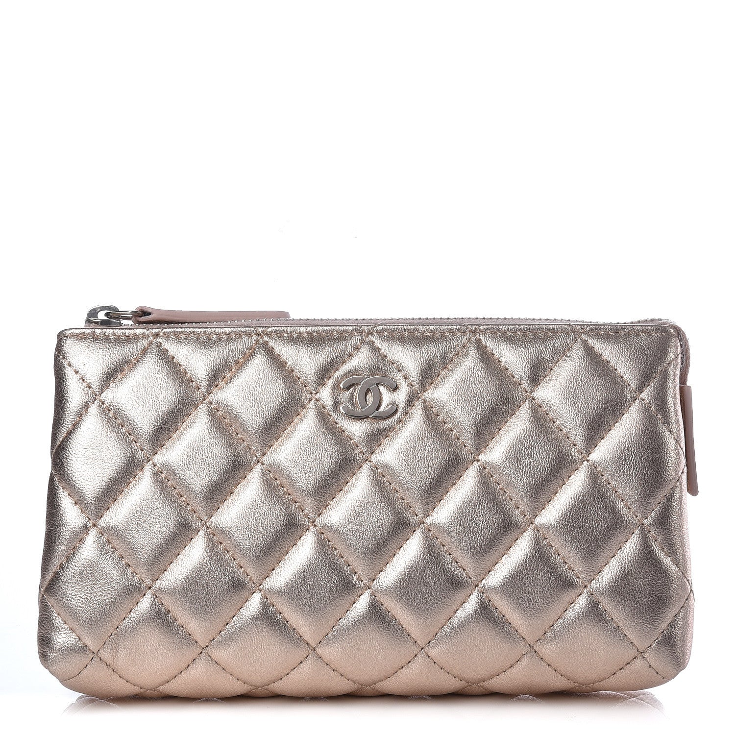 Chanel Metallic Lambskin Quilted Small Cosmetic Pouch Light Pink 1 of 9