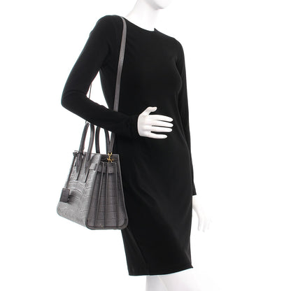 Saint Laurent Calfskin Crocodile Embossed Small Sac De Jour Fog 2 of 8