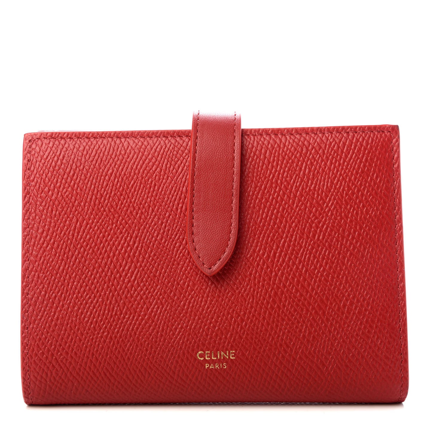 Grained Calfskin Medium Multifunction Strap Wallet Coquelicot
