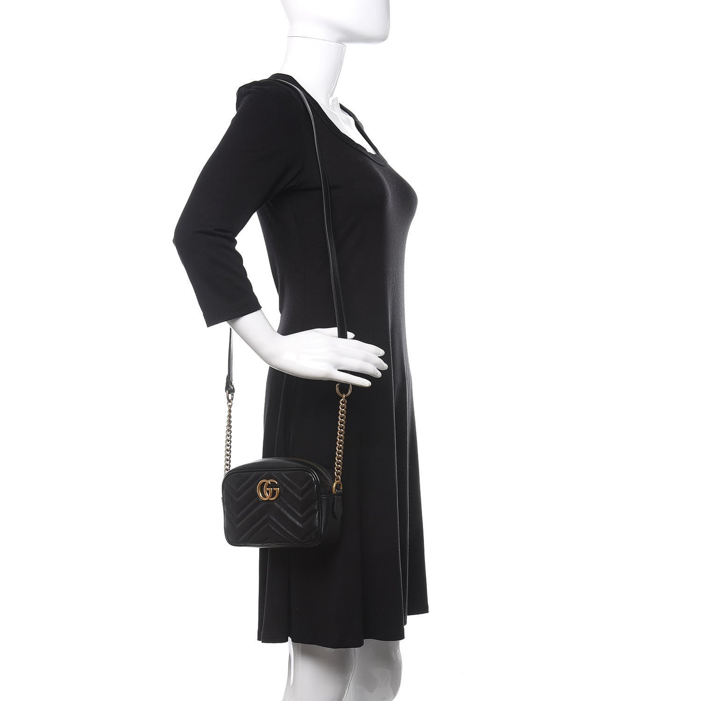 Calfskin Matelasse Mini GG Marmont Chain Shoulder Bag Black