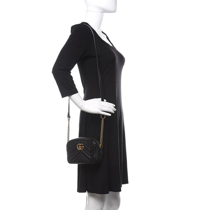 Gucci Calfskin Matelasse Mini GG Marmont Chain Shoulder Bag Black 2 of 11