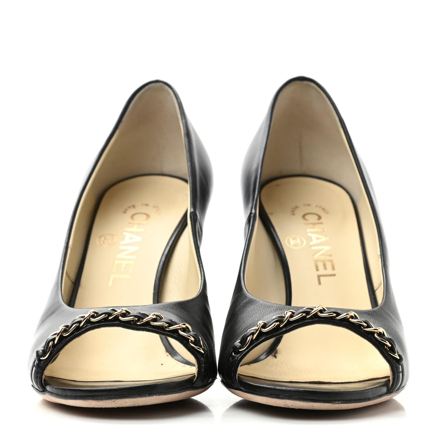 Lambskin Peep Toe CC Pumps 37 Black