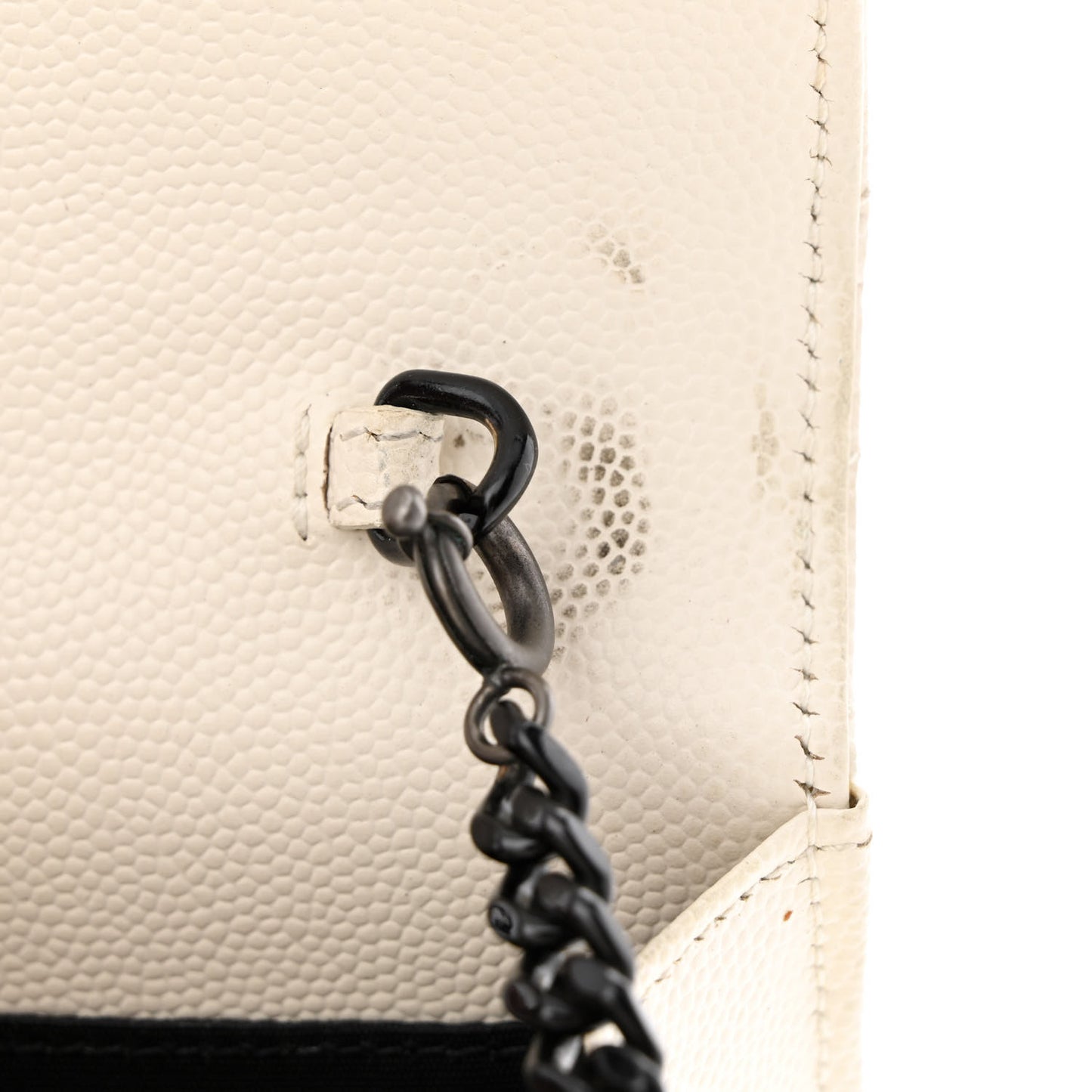 Grain De Poudre Matelasse Chevron Monogram Envelope Chain Wallet Dove White