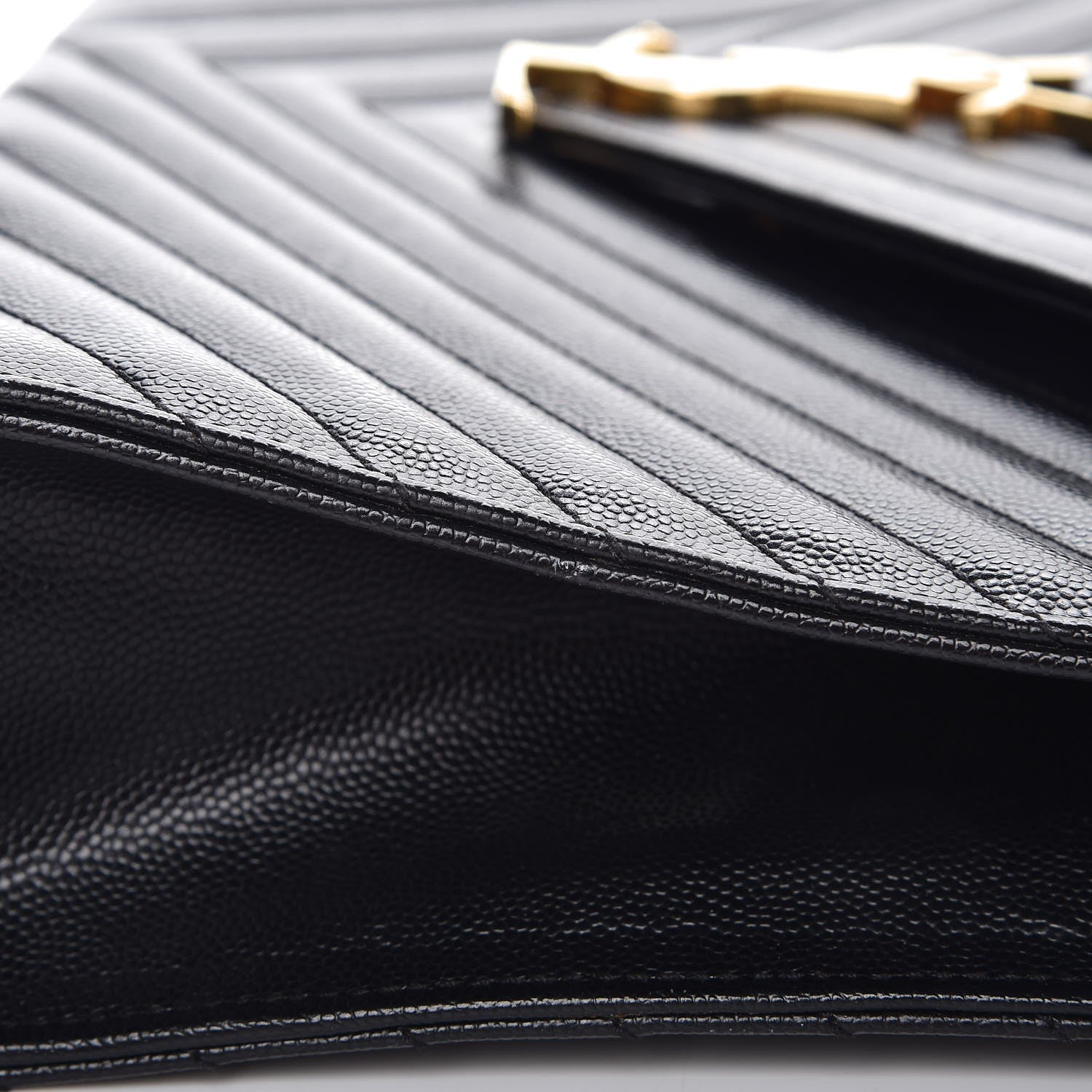 Saint Laurent Grain De Poudre Matelasse Chevron Large Monogram Satchel Black 10 of 13
