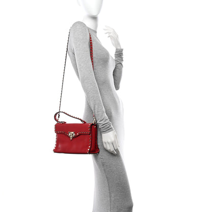 Valentino Garavani Pebbled Calfskin Medium Rockstud Top Handle Shoulder Bag Red 2 of 14