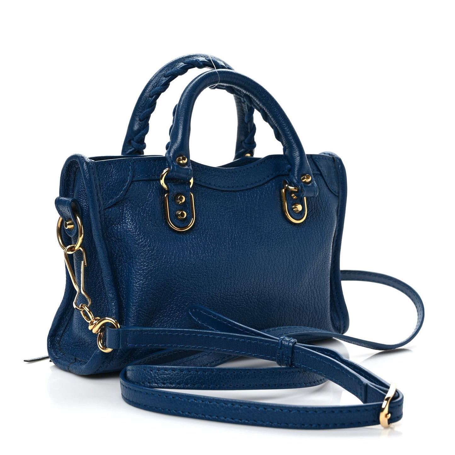 Shiny Goatsking Gold Metallic Edge Hardware Nano City Bleu Abysse