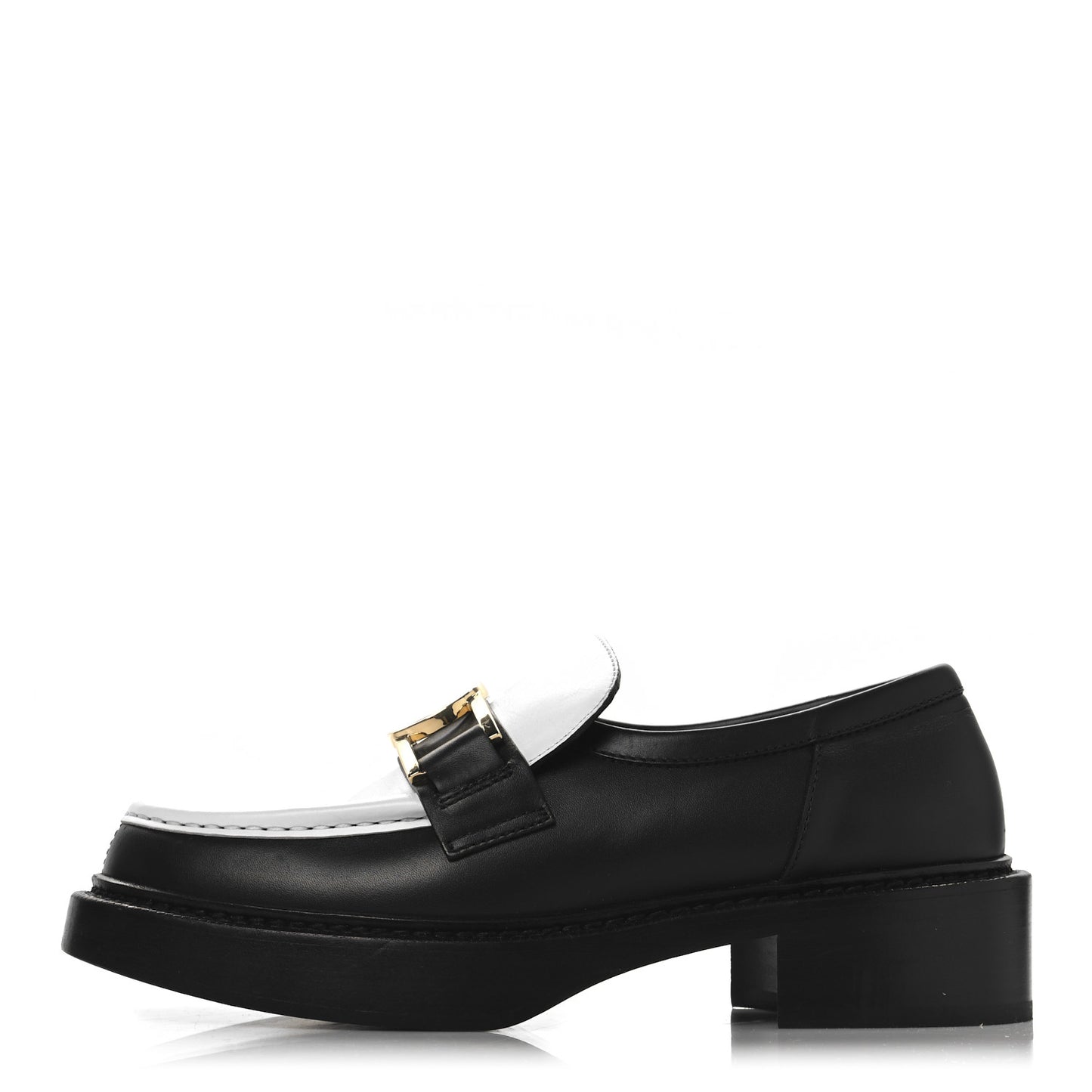 Calfskin Academy Loafers 38 Black White