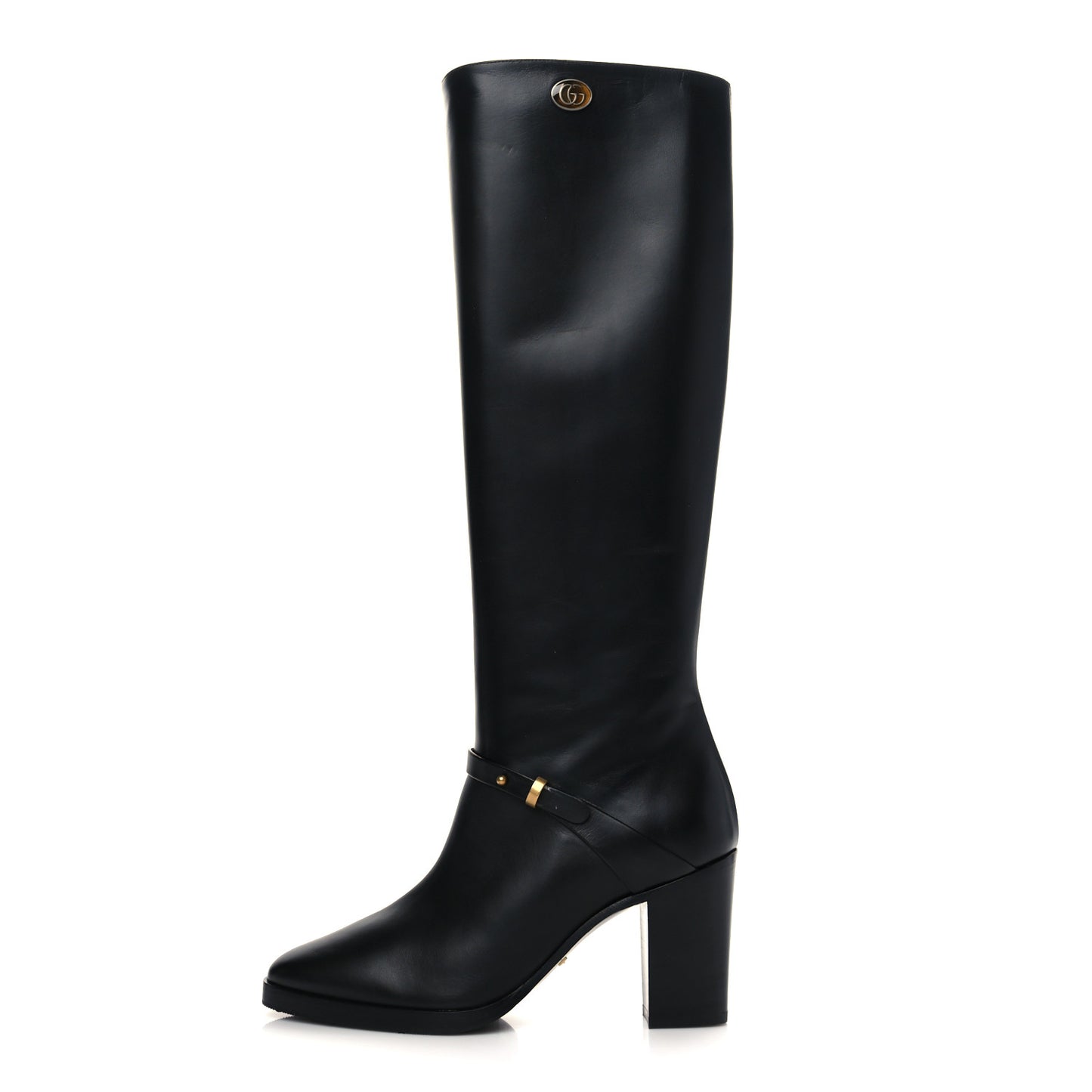 Calfskin Double G Knee High Boots 35.5 Black