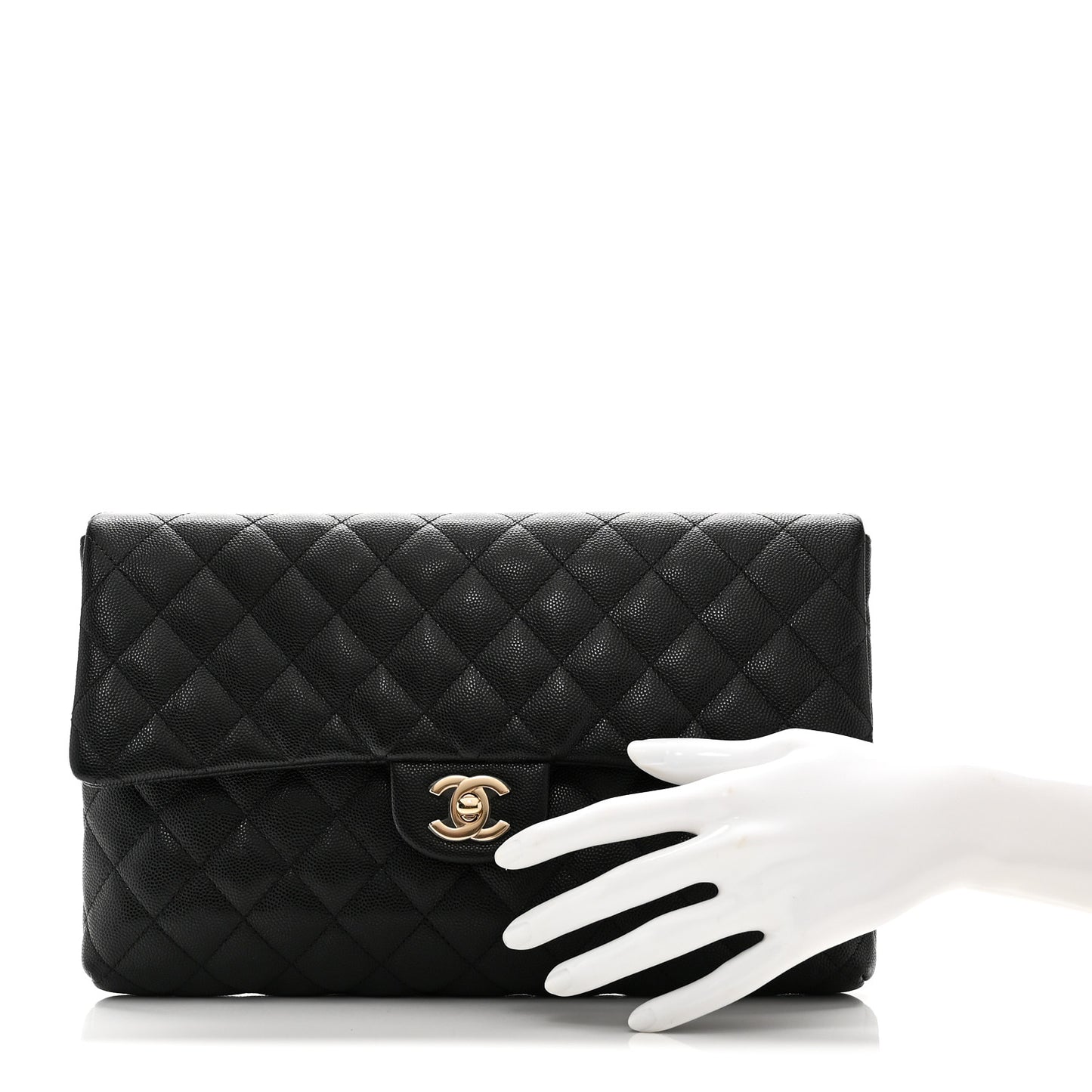Caviar Quilted Flap Clutch Black