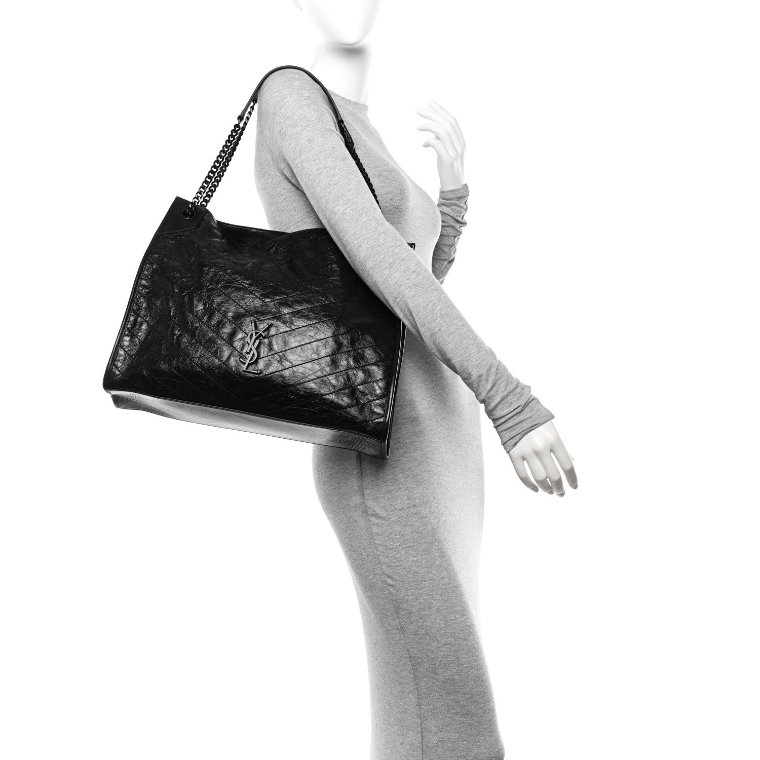 Saint Laurent Crinkled Calfskin Matelasse Monogram Large Niki Shopper Tote Black 2 of 12