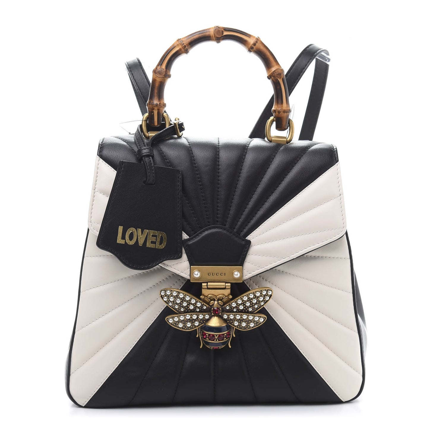Calfskin Bamboo Trapuntata Queen Margaret Backpack Mystic White Black