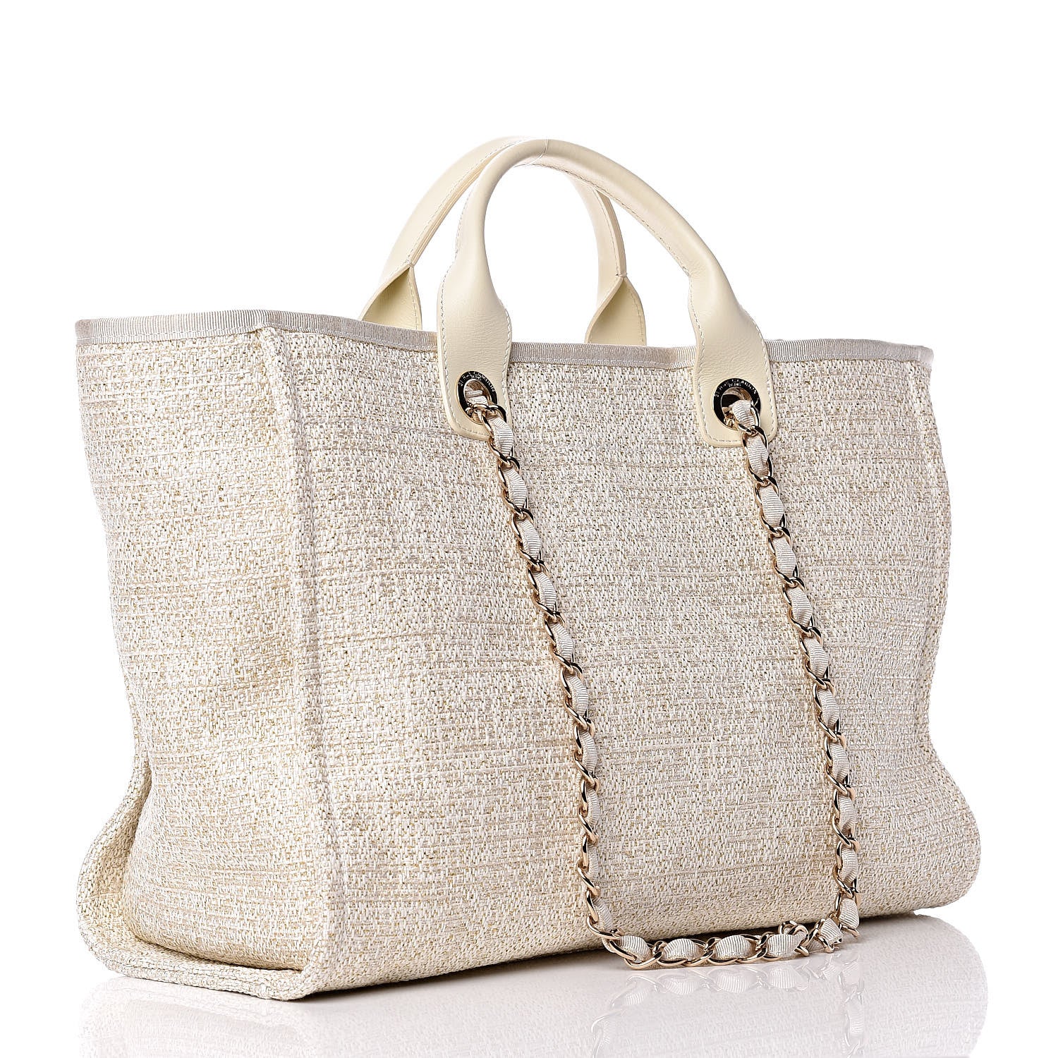 Chanel Canvas Large Deauville Tote Ivory 3 of 9