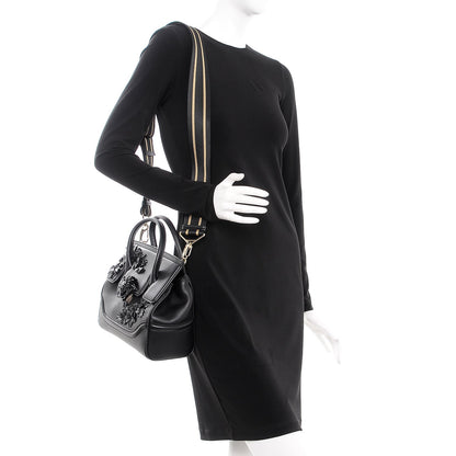 Versace Calfskin Floral Appliques Medium Palazzo Empire Bag Black 4 of 9