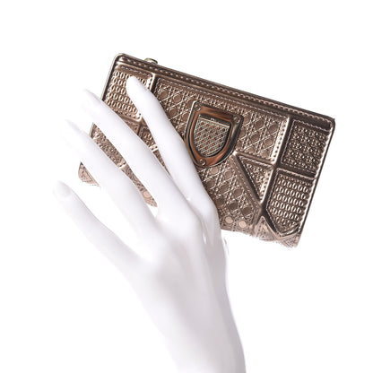 Christian Dior Metallic Patent Micro-Cannage Diorama Medium Wallet Champagne 2 of 8