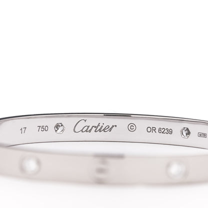 Cartier 18K White Gold 4 Diamond LOVE Bracelet 17 5 of 6