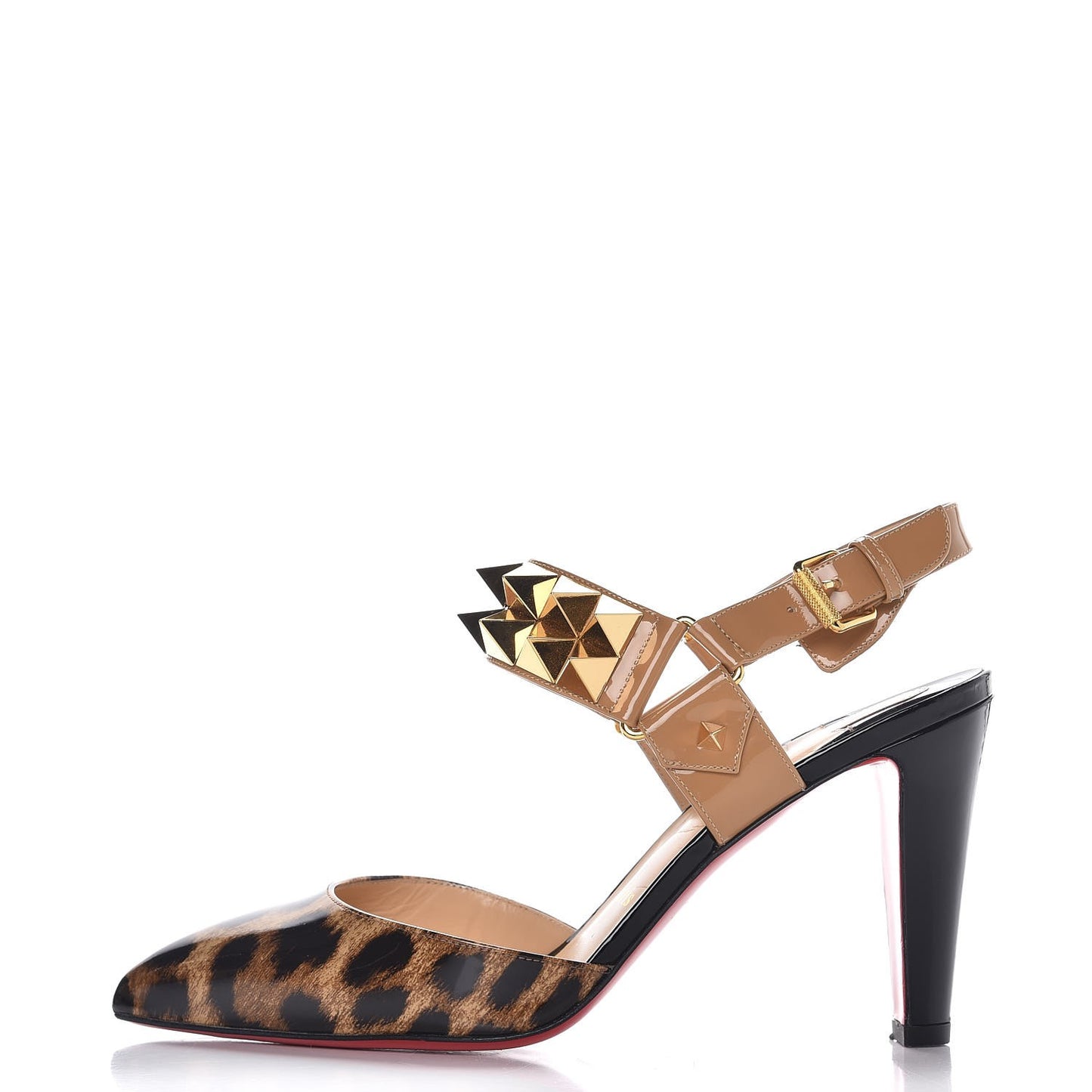 Patent Leopard Printed Studded Ziggoo Pumps 38 Nude
