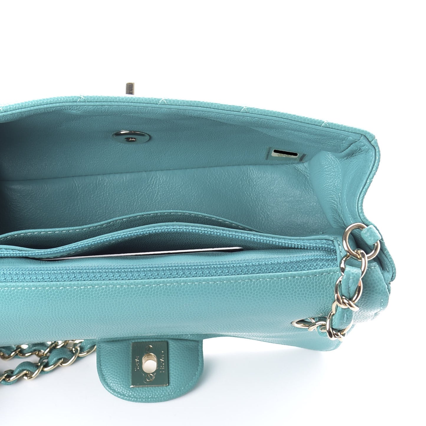 Caviar Quilted Mini Rectangular Flap Turquoise