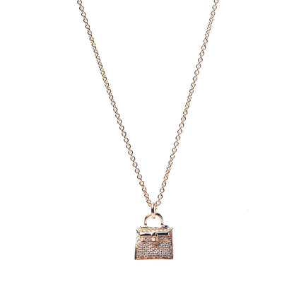 Hermes 18K Rose Gold Diamond Kelly Amulette Pendant Necklace 1 of 7