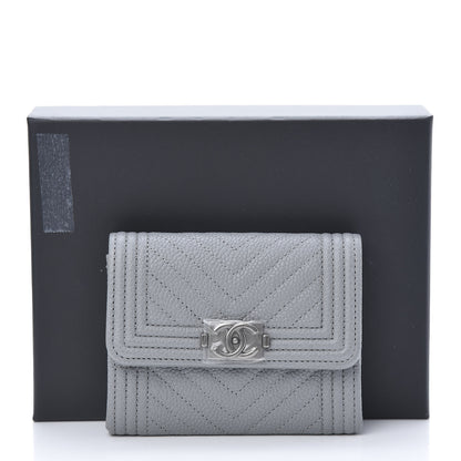 Chanel Caviar Chevron Quilted Boy Flap Card Holder Grey 9 of 9