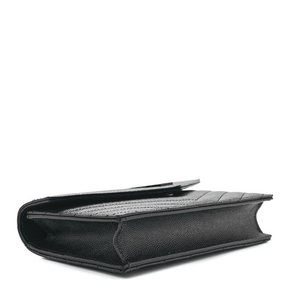 Saint Laurent Grain De Poudre Matelasse Chevron Monogram Monochrome Envelope Chain Wallet Black 4 of 11