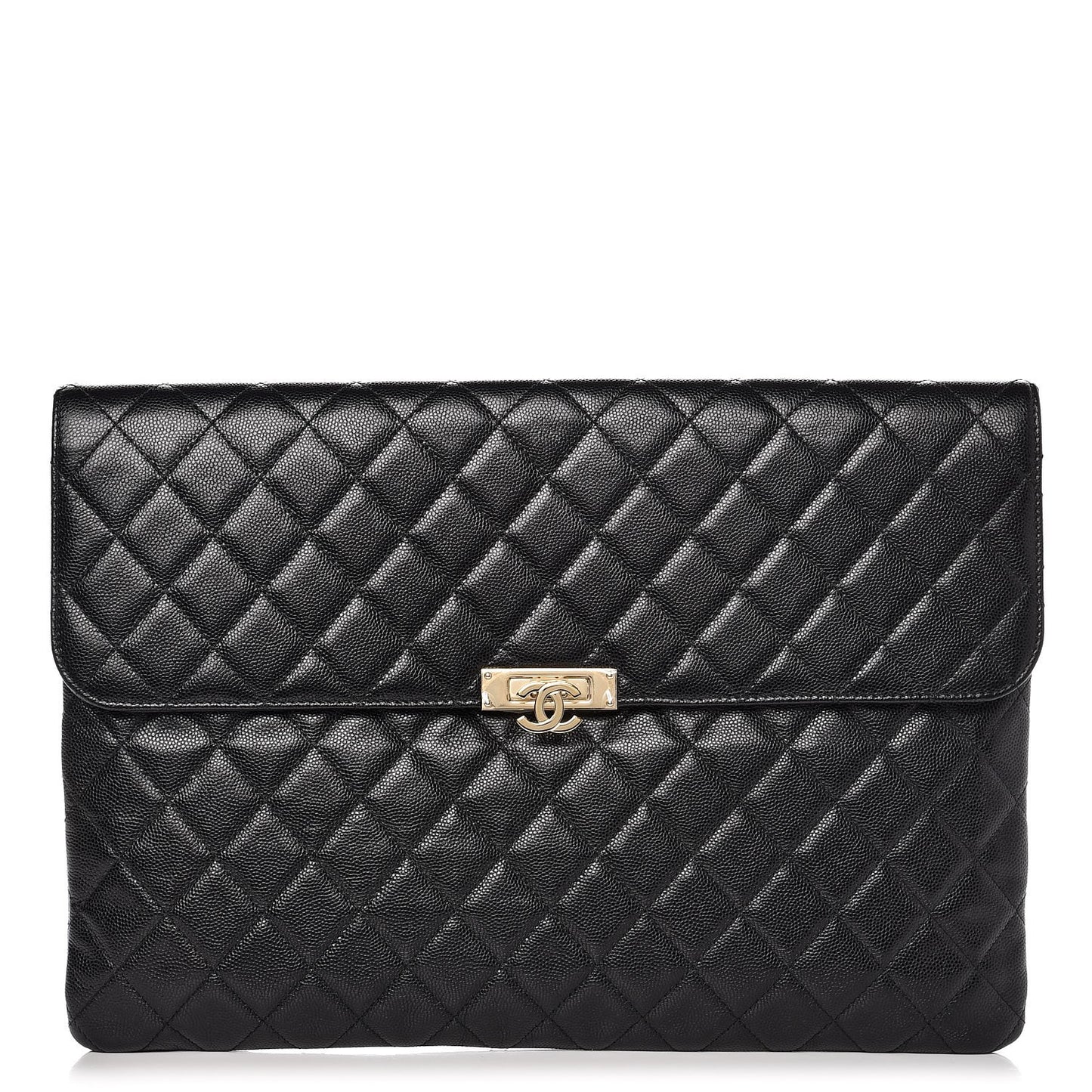 Caviar Quilted Large Golden Class Pouch Black