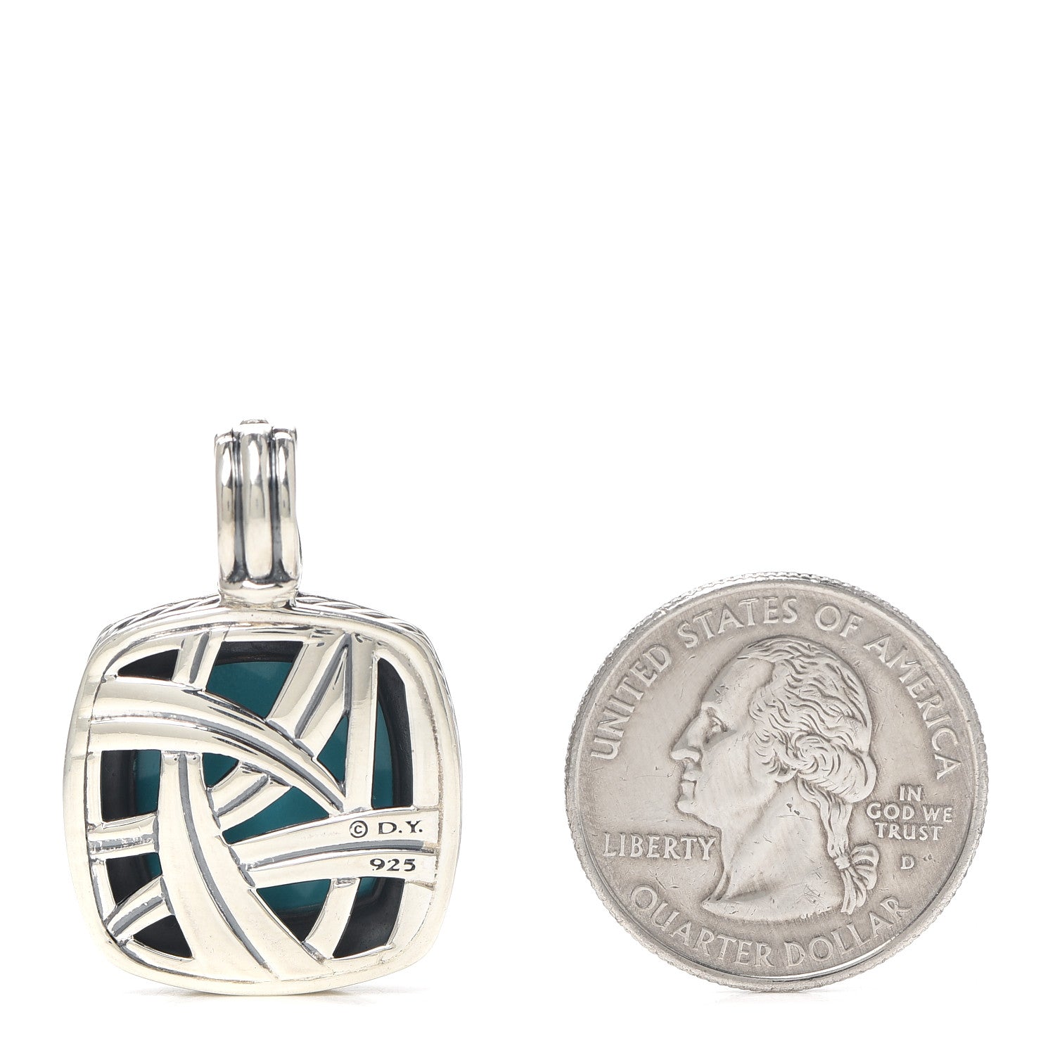 David Yurman Sterling Silver Diamond Turquoise 17mm Albion Enhancer Pendant 2 of 2