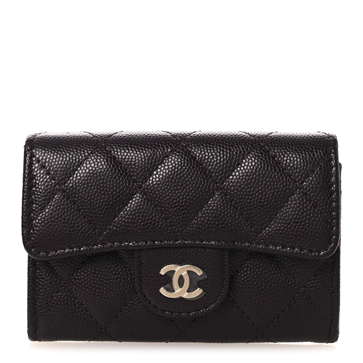 Caviar Quilted Flap Card Holder Wallet Burgundy