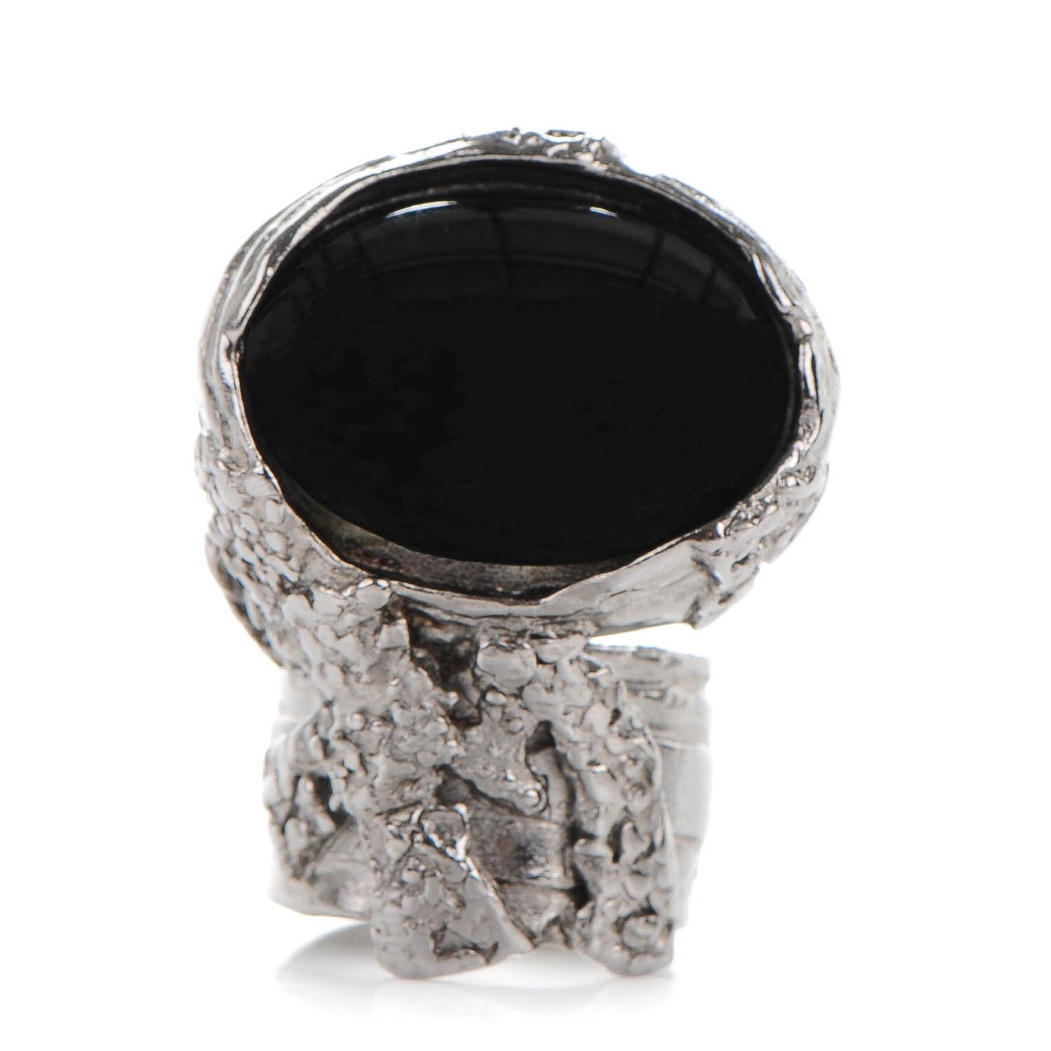 Saint Laurent Glass Cabochon Arty Ovale Ring 7 Gunmetal Black 1 of 3