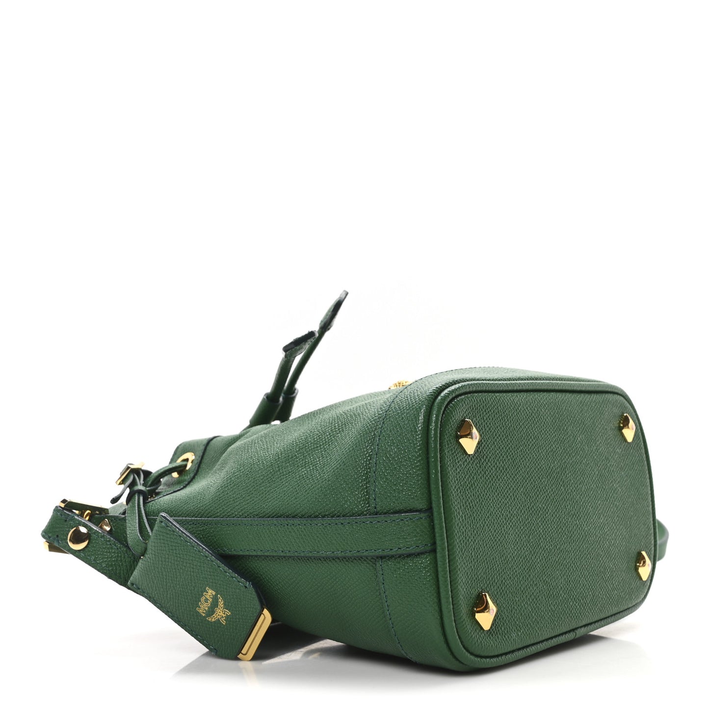 Grained Calfskin Mini Drawstring Bucket Bag Green