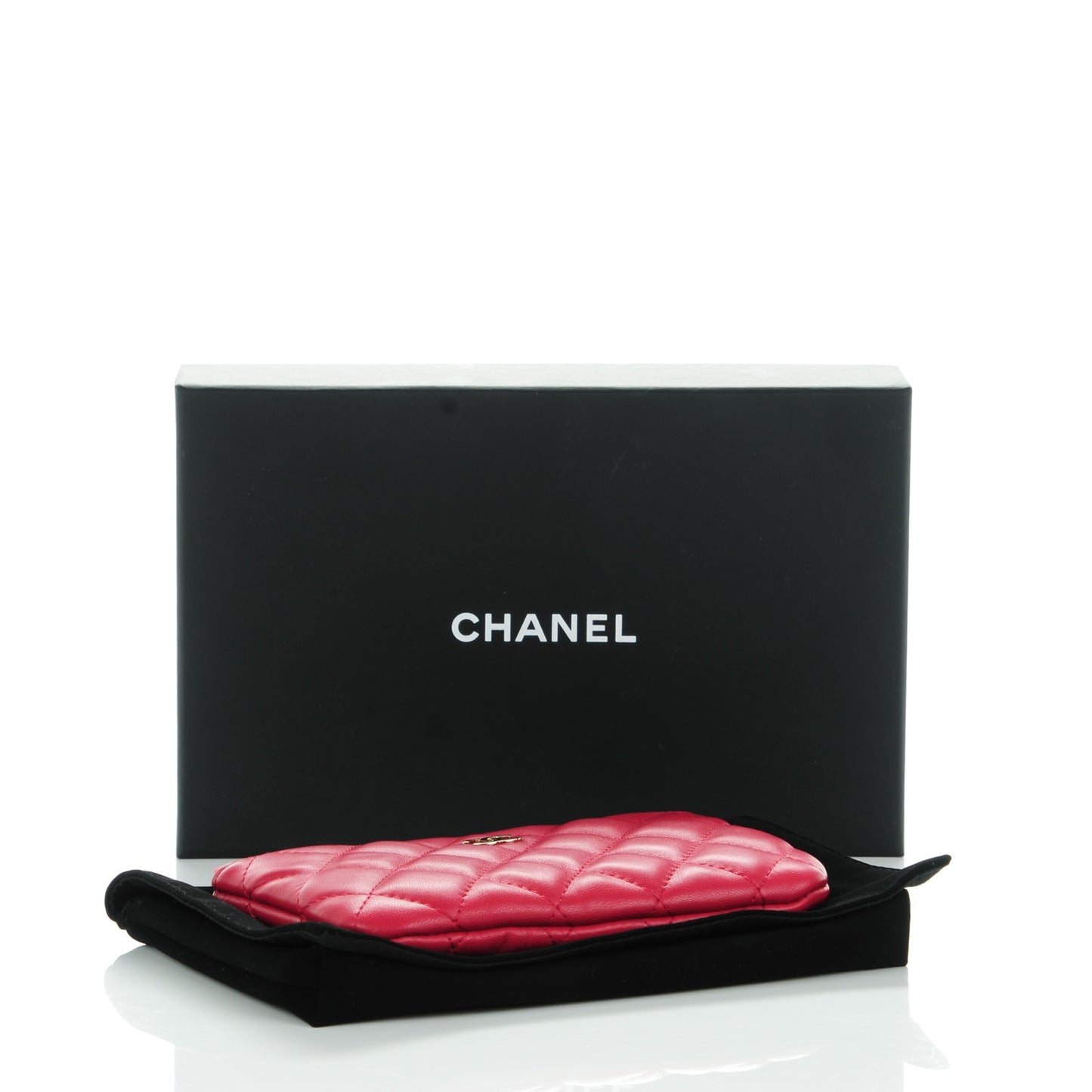 Lambskin Quilted Small Cosmetic Case Dark Pink