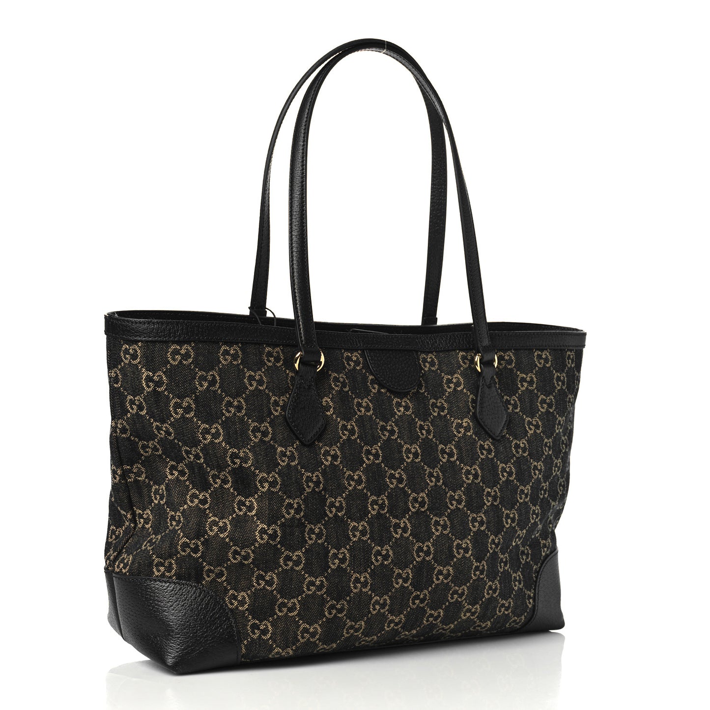 Jacquard Black Denim GG Monogram Medium Ophidia Shopping Tote Black Ivory
