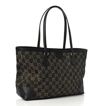 Gucci Jacquard Black Denim GG Monogram Medium Ophidia Shopping Tote Black Ivory 3 of 9