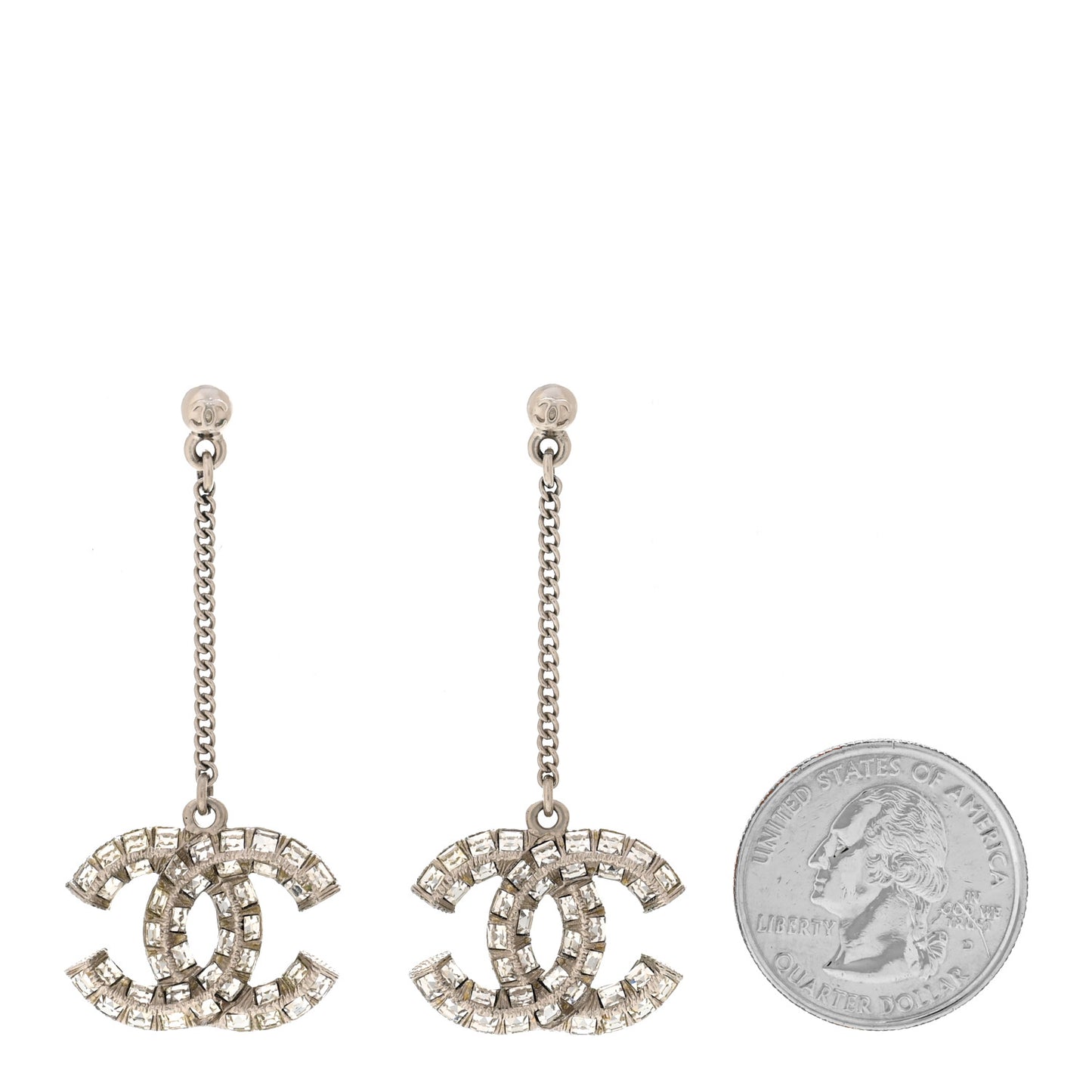 Baguette Crystal CC Drop Earrings Silver