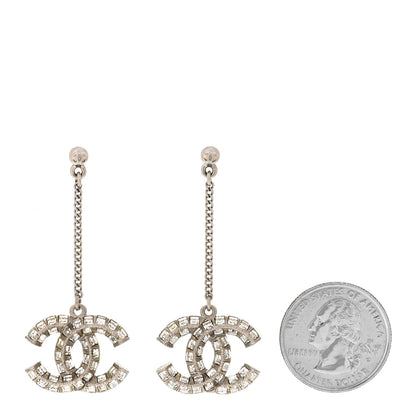 Chanel Baguette Crystal CC Drop Earrings Silver 2 of 5